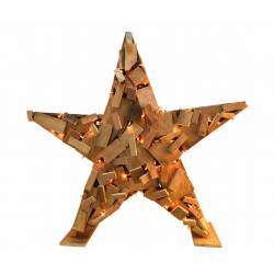 Estrella madera natural con luz