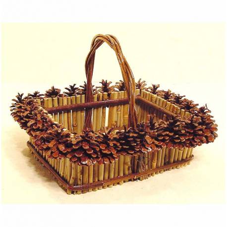 Cesta rectangular de hinojo y piñas