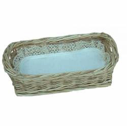 Bandeja de mimbre blanco con tapete